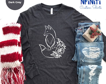 Floral Fox Long Sleeve Sweatshirt, Animal Lover Gift