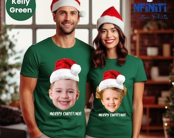 Custom Face Christmas Shirt, Personalized Santa Hat Tshirt, Christmas Matching Family T-shirt, Custom Photo New Year Gift, Custom Xmas Shirt