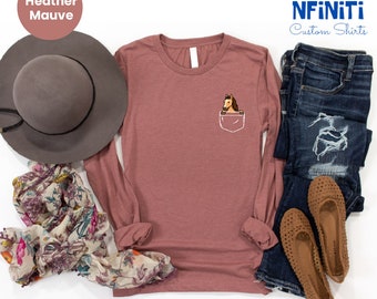 Horse Pocket Long Sleeve Shirt: Country Horse Lover Gift