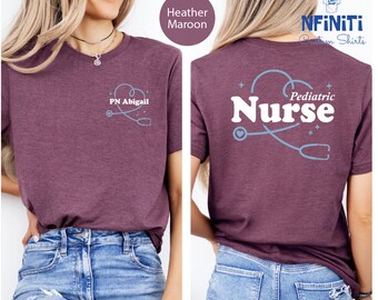 Custom Pediatric Nurse Shirt, Stethoscope Tee, Pocket Print