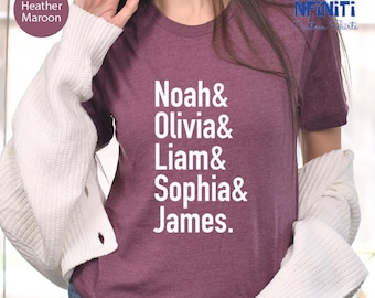 Custom Ampersand Names List Shirt, Personalized Family Gift