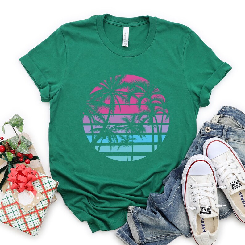 Tropical Island Shirt Palm Trees on the Beach at Sunset Etsy