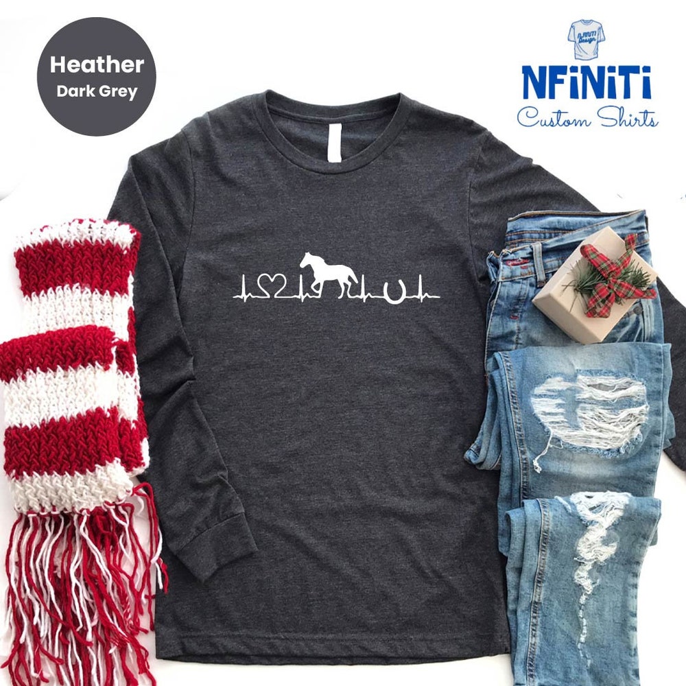 Horse Heartbeat Long Sleeve, Farmer Horse Long Sleeve Tee, Cute Horse Long Sleeve, Mom Gift Long Sleeve Shirt, Horse Farm Animal Long Sleeve