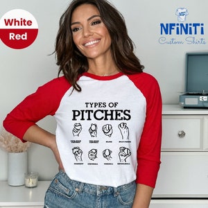 Types Of Pitches Baseball Shirts, Baseball Coach 3/4 Sleeve Raglan Shirt, Baseball Fun Shirt, Funny Baseball Shirt, Baseball Lover Gift