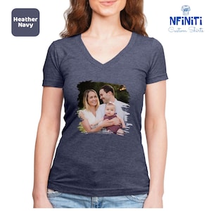 Custom Photo V Neck Shirt, Family Picture V Neck Shirt, Personalized V Neck Tee, Custom Photo V Neck T-shirt, Family Photo V Neck Shirt
