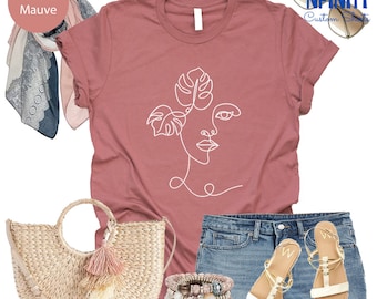 Monstera Face Drawing T-Shirt: Botanical Plant Lover Gift