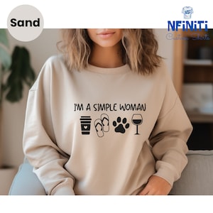 Coffee Dog Wine Sweatshirt: Simple Woman Graphic Tee image 4