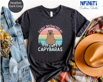 Retro Capybara T-Shirt: Easily Distracted Animal Lover Tee