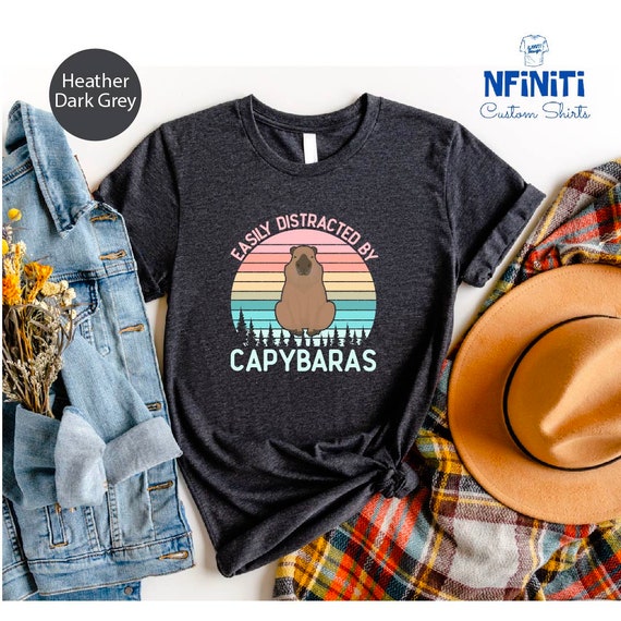 Retro Capybara T-Shirt: Easily Distracted Animal Lover Tee