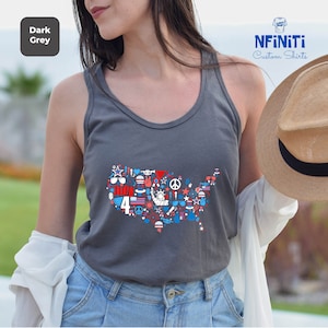 4th Of July Gift, USA Map Tank Top, Gift For American, America Map Racerback, Independence Racerback, Fourth Of july Gift Tank Top, USa Flag