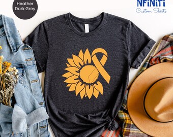 Gold Ribbon Sunflower Childhood Cancer Shirt For Women, Sunflower Cancer Awareness Shirt, Gold Ribbon Shirt, Gold Cancer Ribbon Nurse Shirt