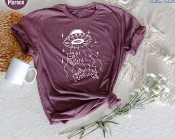 Funny Alien Cat Abduction T-Shirt, UFO Gift
