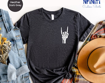 Skeleton Hand Rock On Shirt - Halloween Horror Tee