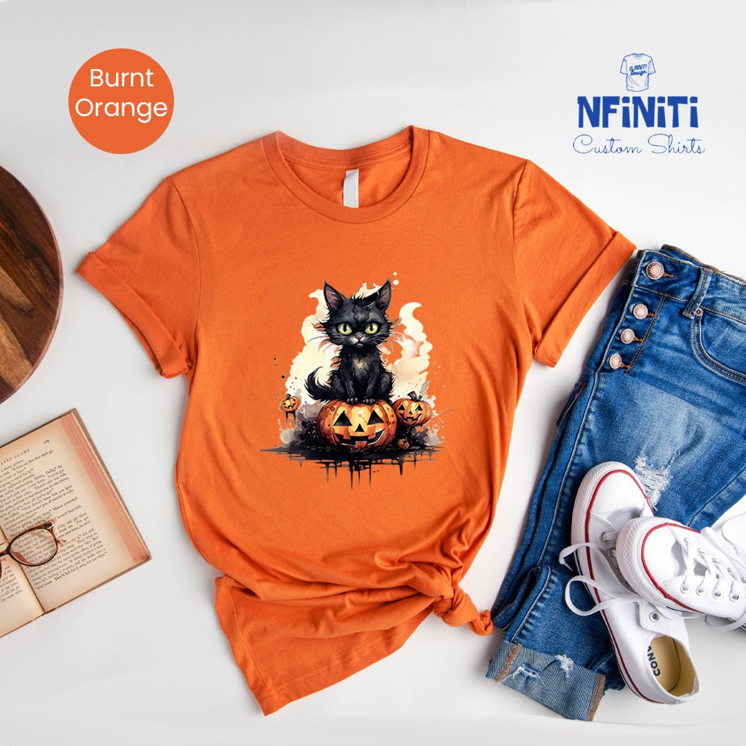 Black Cat Halloween Shirt Spooky Cat Shirt Pumpkin Shirts Etsy