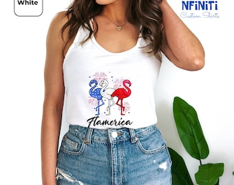 4th Of July Flamingo Tank Top, American Flag Flamerica Racerback, Patriotic Flamingo Tank Top, Independence Day Gift Racerback, USA Tank Top