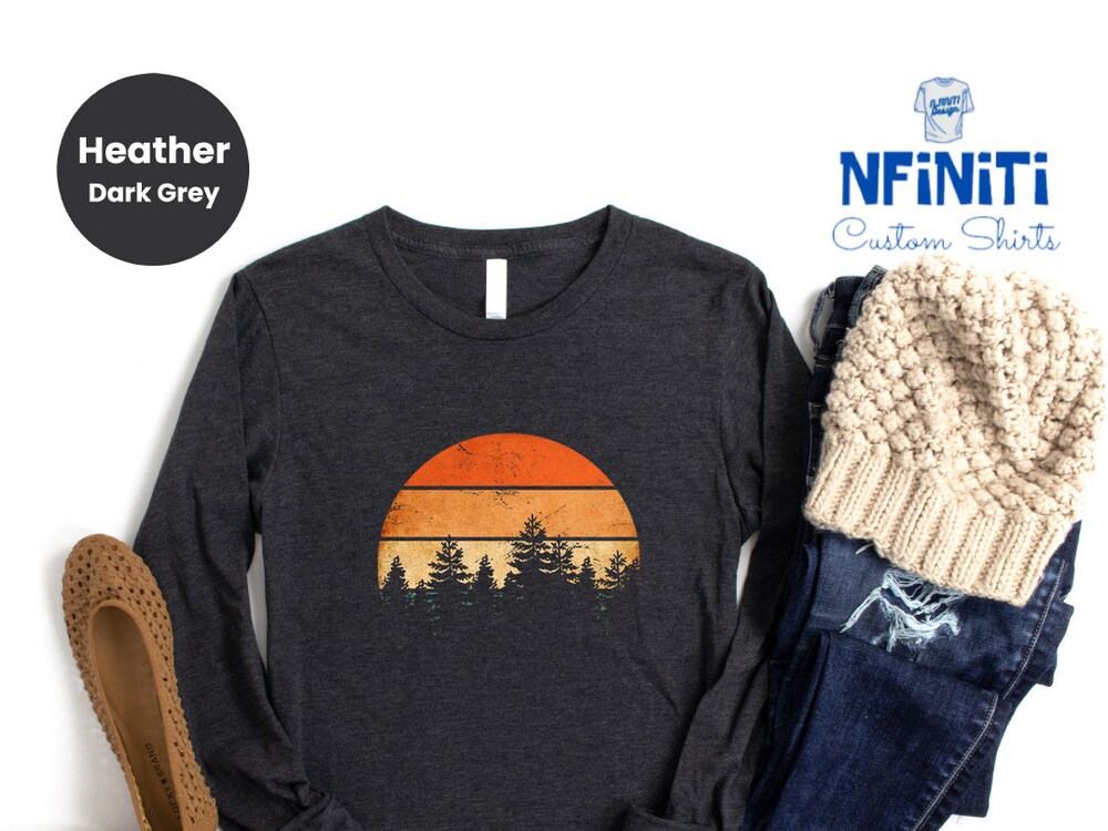 Shirtless Style Camping Gift Long Sleeve Shirt, Forest Themed Long Sleeve, Adventure Is Calling, Wildlife Long Sleeve Tees, Sunset Themed Long Sleeve Shirt