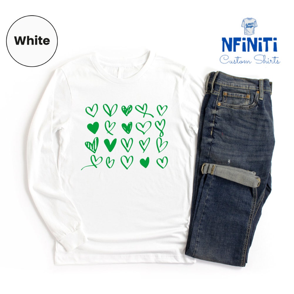 Hearts Irish Long Sleeve Shirt, St Patrick'S Day Long Sleeve Tee, Saint Patricks Day Long Sleeve Gift, Irish Long Sleeve, Heart Long Sleeve Designed By Shirttrendz