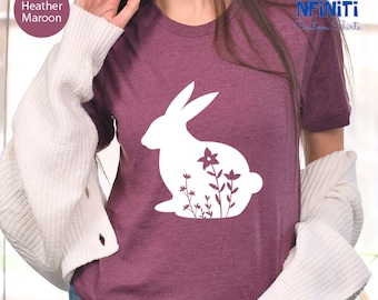 Floral Bunny Shirt, Easter T-shirt, Floral Rabbit Shirt, Spring T-shirt, Bunny Shirt, Nature Lover, Animal Lover, Easter bunny T Shirt