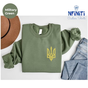 Ukraine Military Pocket Sweatshirt, Ukraine Trident Long Sleeve, Ukraine Coat Of Arms, Ukrainian Patriotic Sweatshirt, Zelensky Gift Hoodie