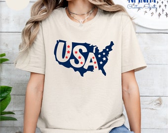 Usa Map Shirt, Independence Day Tee, Usa T Shirt, 4th Of July Shirts, Womens 4th Of July Party Shirt, America Shirt, Patriotic Shirt