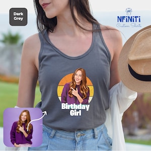 Retro Custom Photo Tank Top, Your Photo Tank Top, Personalized Tank Top, Your Text Racerback, Customized Your Picture Gift Racerback