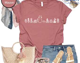 Plants and Cat Line Art Shirt - Plant Lover Gift