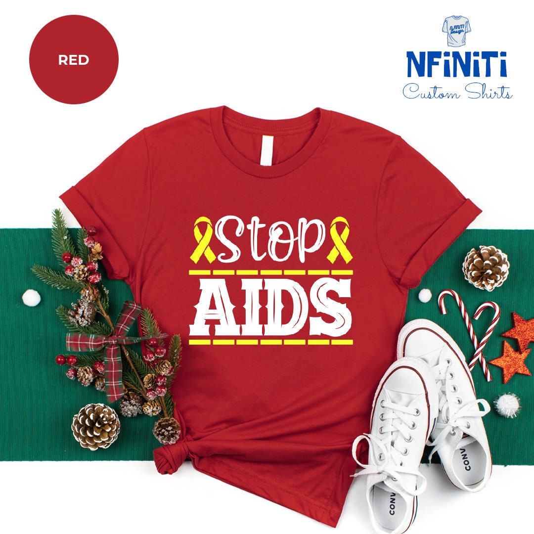 Discover Red Ribbon Shirt, Stop Aids Shirt, Hiv Positive Awareness Shirt