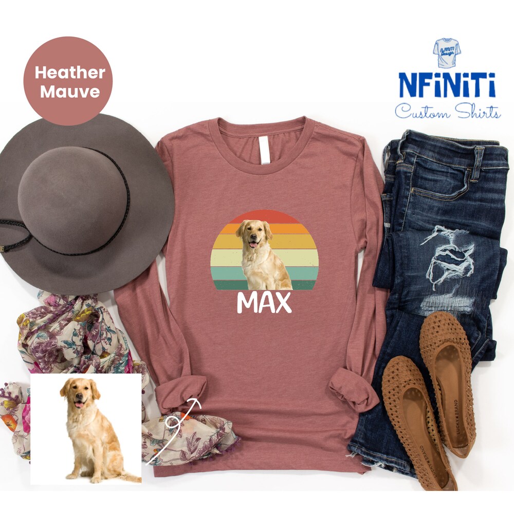 Shirtless Style Custom Dog Picture Long Sleeve, Personalized Dog Photo Long Sleeve Tee, Dog Owner Gift, Retro Dog Photo Long Sleeve, Custom Pet Long Sleeve,