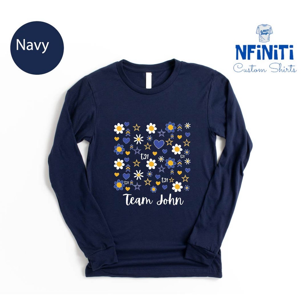 Shirtless Style Personalized Down Syndrome Long Sleeve Shirt, Floral Trisomy 21 Long Sleeve Tee, Daisy Long Sleeve, Custom Trisomy 21 Long Sleeve Gift