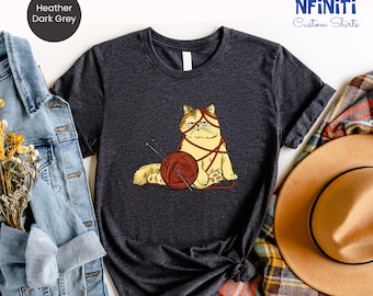 Funny Cat Knitting T-Shirt, Cat Lover Gift