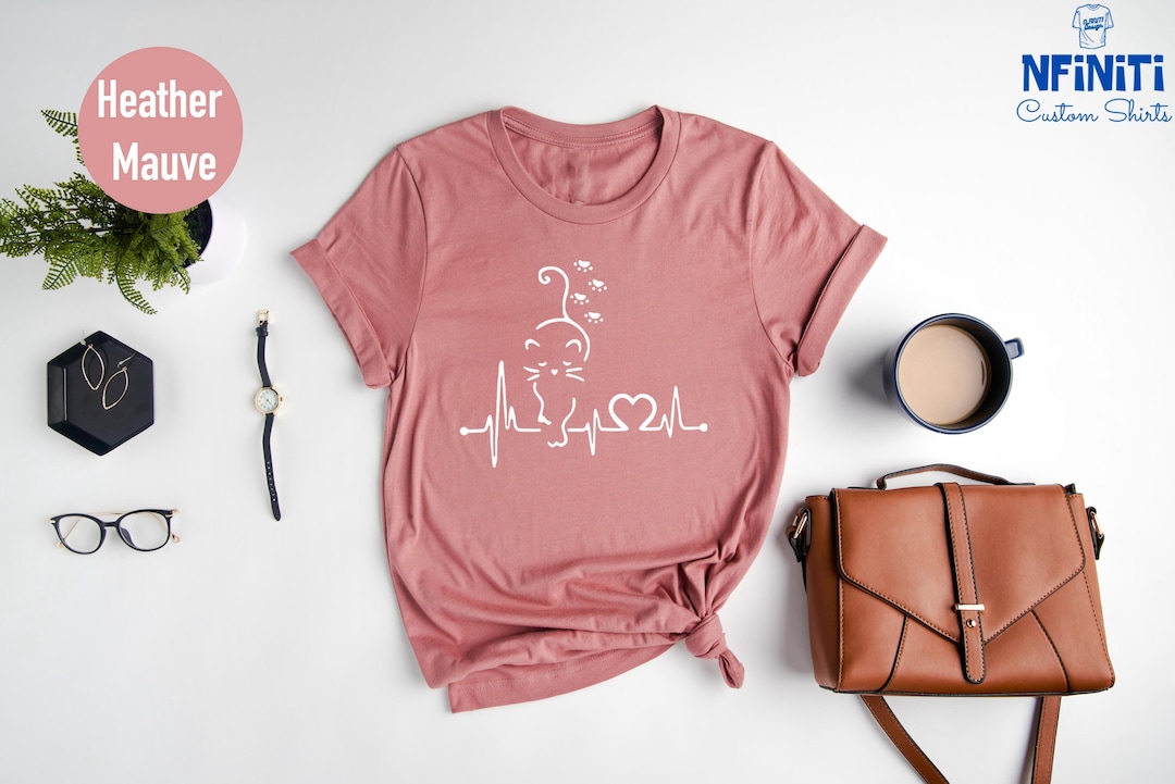 Cat Heartbeat Shirt Love Cats Women's Girls Cat Lover TShirt