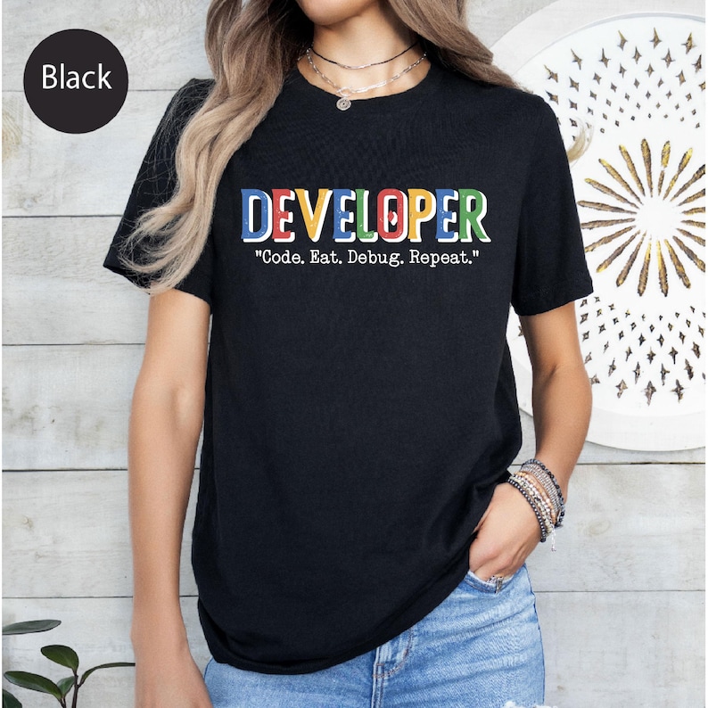Developer Shirt, Code Eat Debug Repeat Tee, Funny Programmer, Software Developer Gift T Shirt, Funny Developer Tee, Coding Humor Tee afbeelding 1