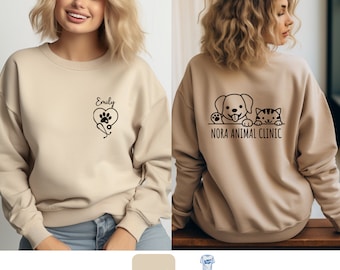 Custom Vet Tech Sweatshirt: Pocket Print, Dog Paw, Veterinarian Gift