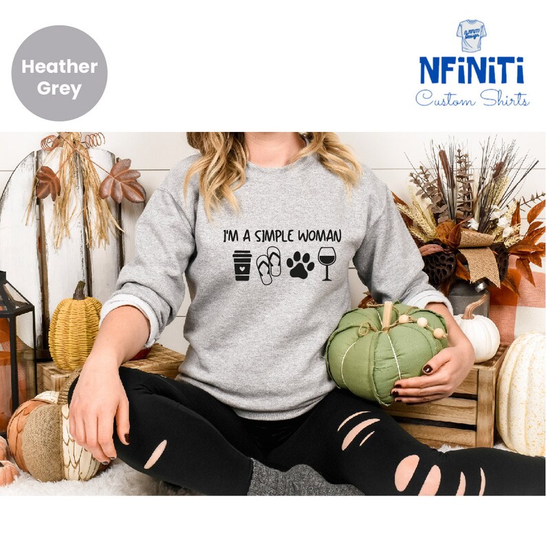 Coffee Dog Wine Sweatshirt: Simple Woman Graphic Tee image 6