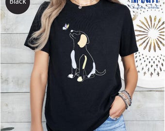 Dog Line Art T-Shirt: Butterfly Puppy, Animal Lover Gift