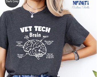 Funny Vet Tech Brain T-Shirt: Coffee & Whiskey Humor