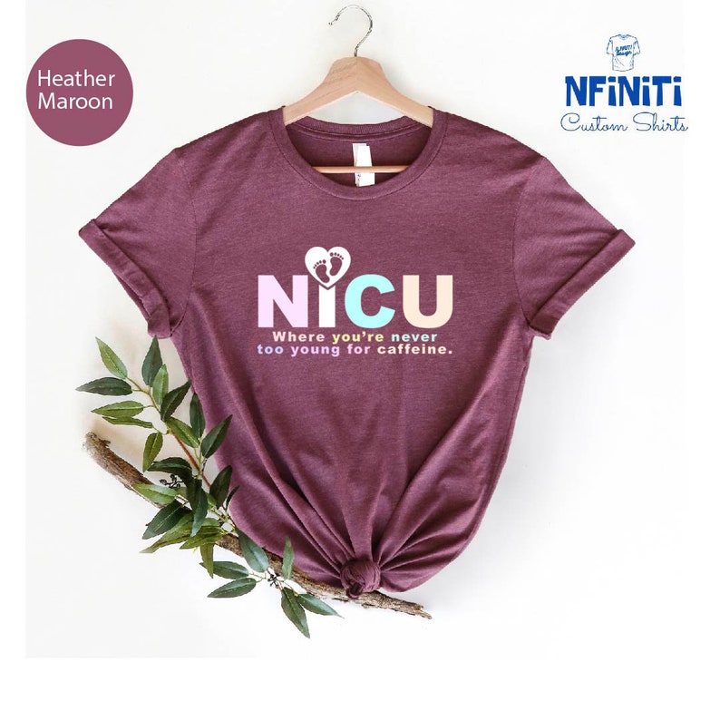 Caffeine Lover NICU Nurse Shirt: Retro Neonatal Intensive Care Unit zdjęcie 3