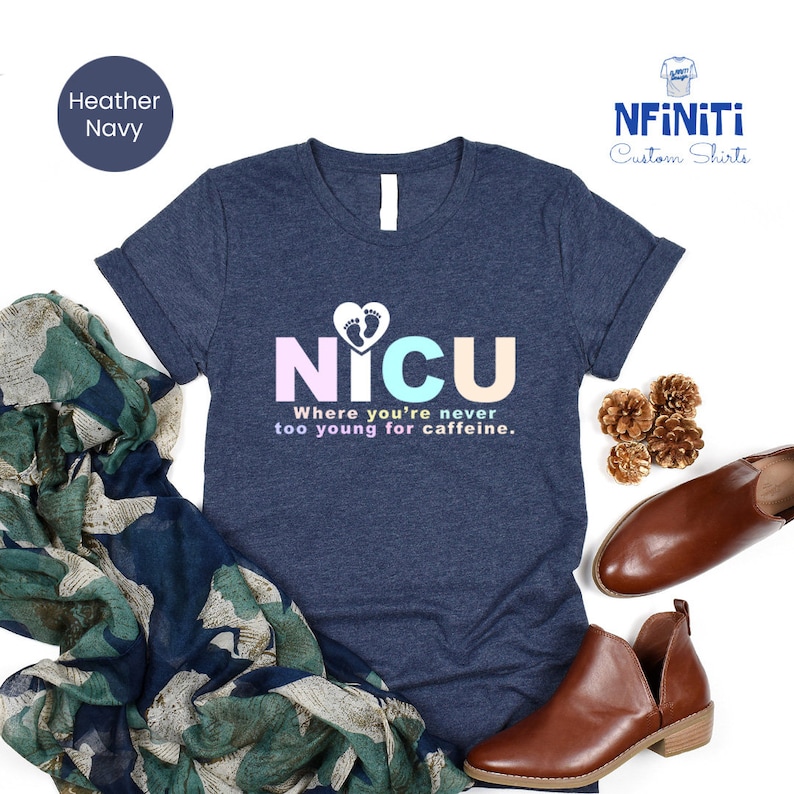 Caffeine Lover NICU Nurse Shirt: Retro Neonatal Intensive Care Unit zdjęcie 2