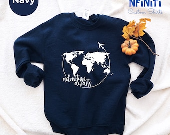 World Map Sweatshirt: Adventure Awaits Travel Hoodie