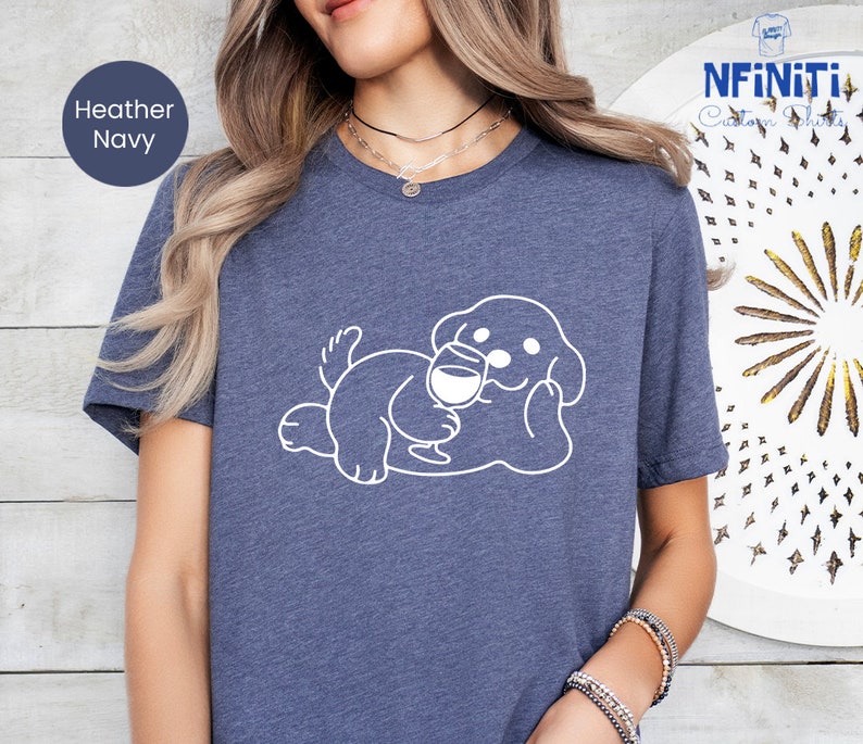 Wine Dog Mom T-Shirt, Drinking Wine Gift image 1