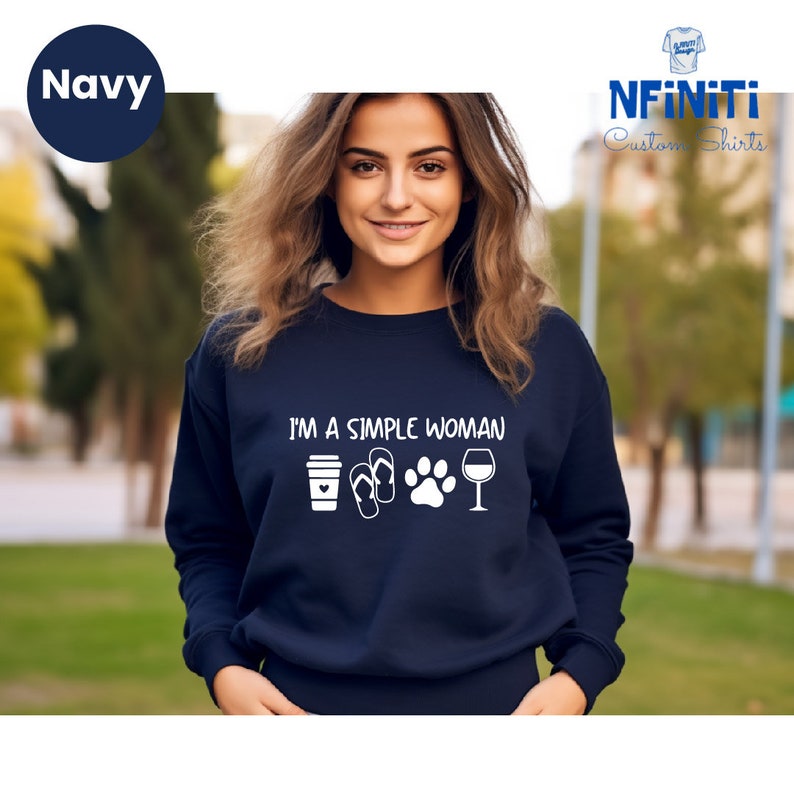 Coffee Dog Wine Sweatshirt: Simple Woman Graphic Tee image 3