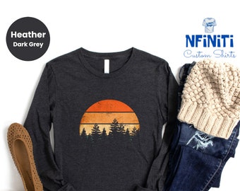 Vintage Sunset Camping Long Sleeve Shirt: Nature Adventure Apparel