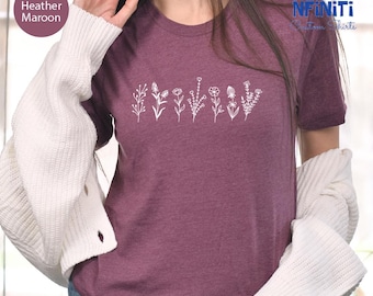 Wild Flowers Shirt, Wildflower Tshirt, Floral Shirt, Botanical Shirt, Flower Shirt, Nature Lover Shirt, Ladies Shirts, Flower Tee