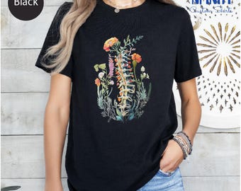 Anatomical Folral Spine Tshirt, Spine Graphic Shirt, Floral Human Spine Shirts For Gift Student Nurse, Spinal Anatomy Tee, Scoliosis Surgery