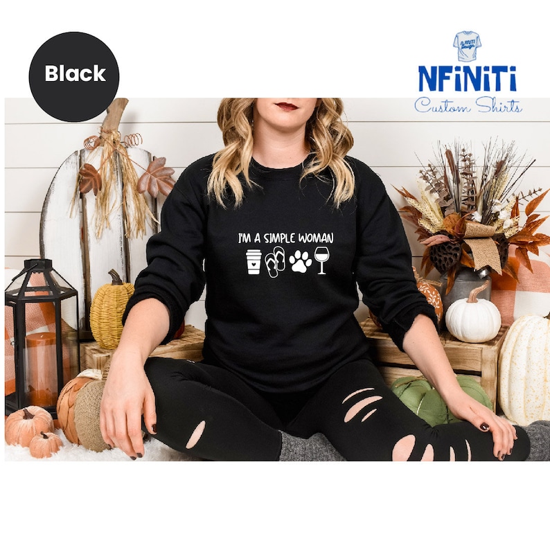 Coffee Dog Wine Sweatshirt: Simple Woman Graphic Tee image 9