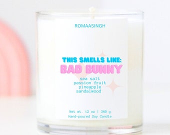 Esto huele a vela de conejito malo/regalos de cultura pop/velas divertidas/decoración de la habitación del hogar vela fresca vela de oración de conejito malo regalo de rapero