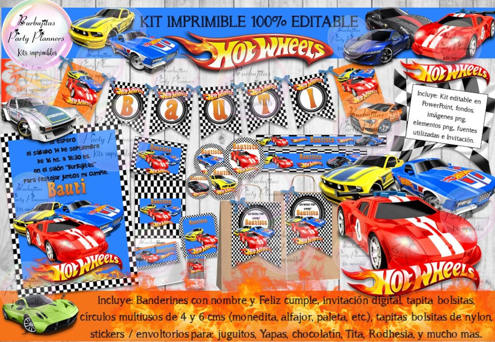 Kit Imprimible Hot Wheels 100 editable Powerpoint Candy Bar Etsy