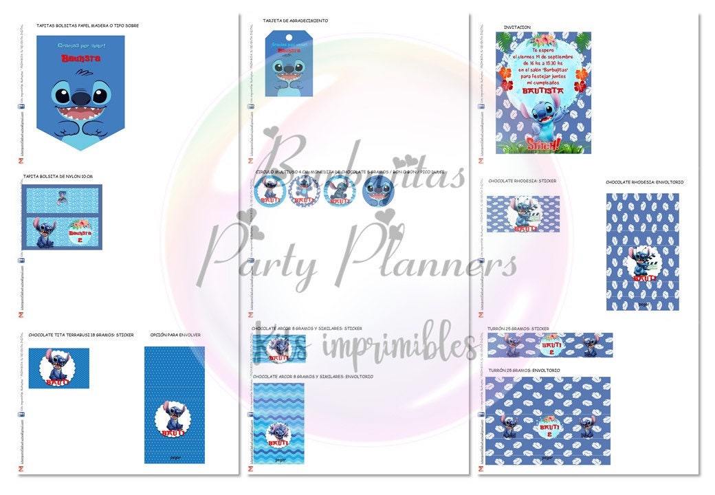 Kit Imprimible Stitch 100 editable en Powerpoint Candy Bar Etsy