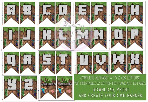 Minecraft Pdf Printable Banner Happy Birthday Alphabet Etsy