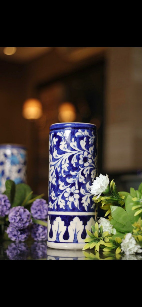 23 cm Pakistani Vase Blue Pottery Vase Handmade and Etsy